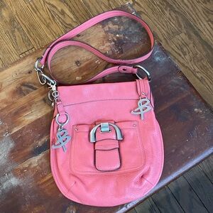 B Makowsky handbag, Bubble gum pink, pebbled leather, animal print interior